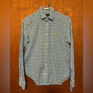 Ralph Lauren Light Blue Gingham Button Down Shirt women size small